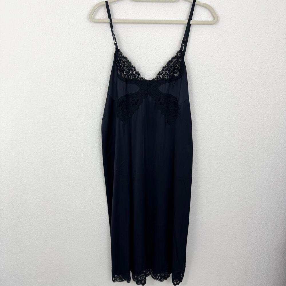 Vanity Fair Womens Vintage Satin Slip Dress Negligee Size 38 Lace Black